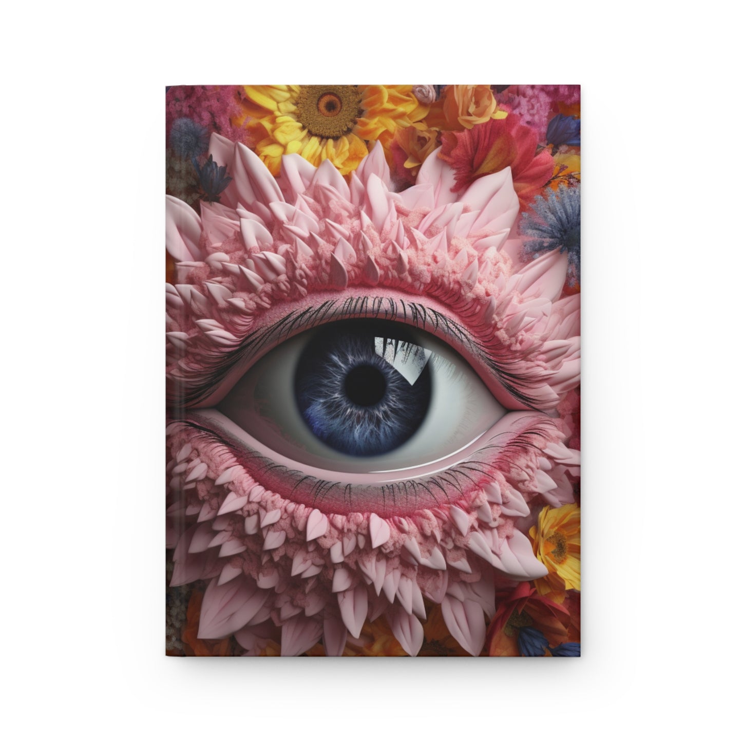 Floral Eye Hardcover Notebook, Pink Flower Design Journal, Wellness Self Care Diary, Lined Writing Planner, Unique 5.75"x7.5" Gift Journal
