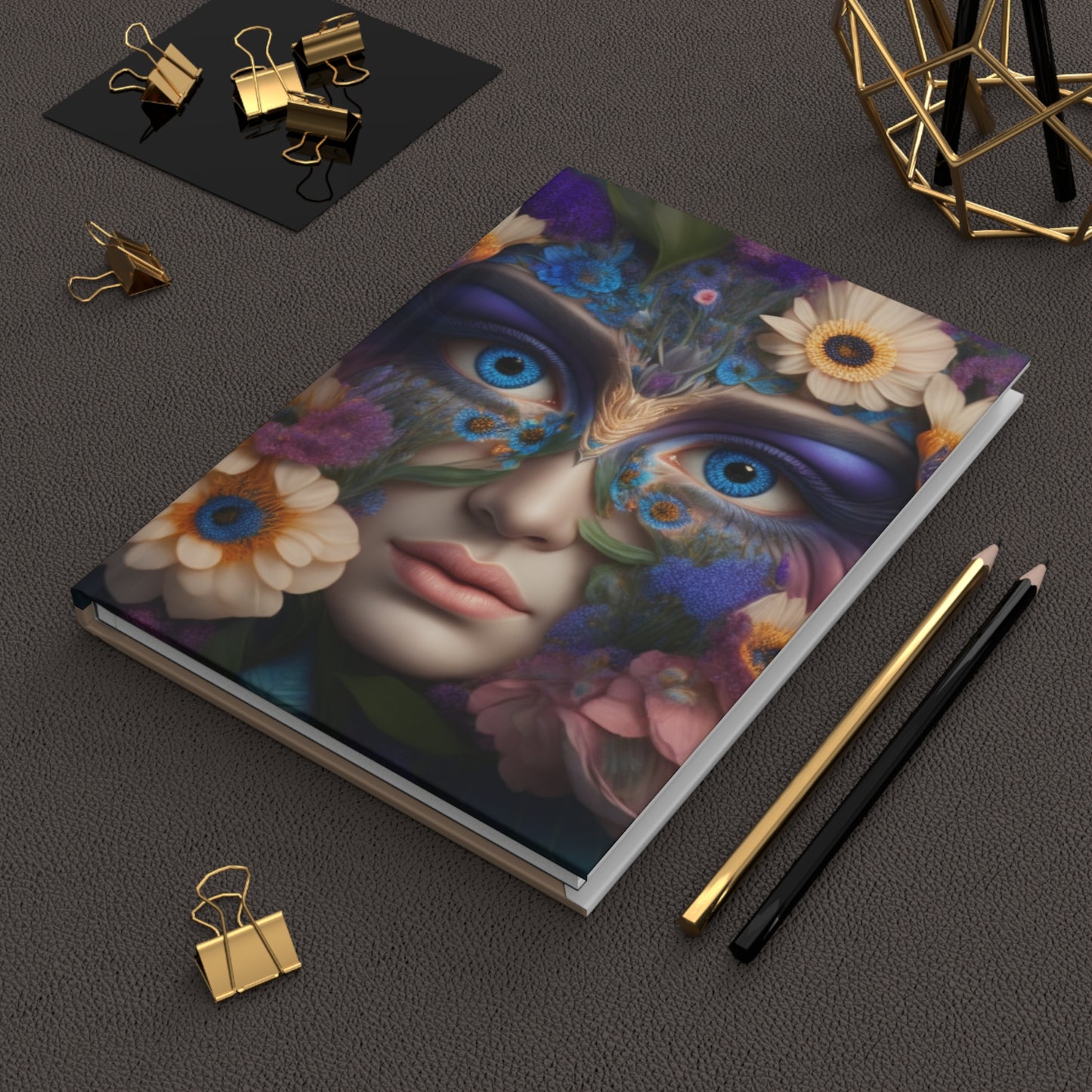 Mystical Female Hardcover Notebook with Flower Facemask | Wellness Journal, Dream Diary, Self-Care & Gratitude, Lined or Blank Pages
