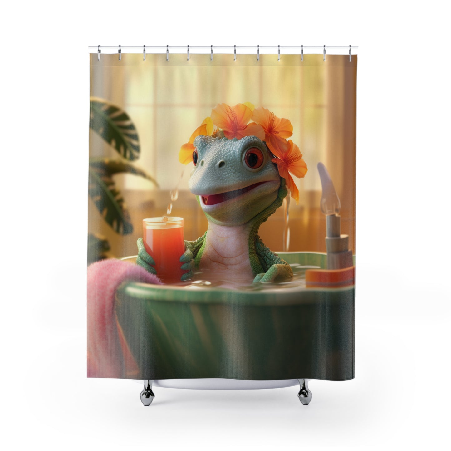 Whimsical and Playful Shower Curtain - Lizard in the Tub