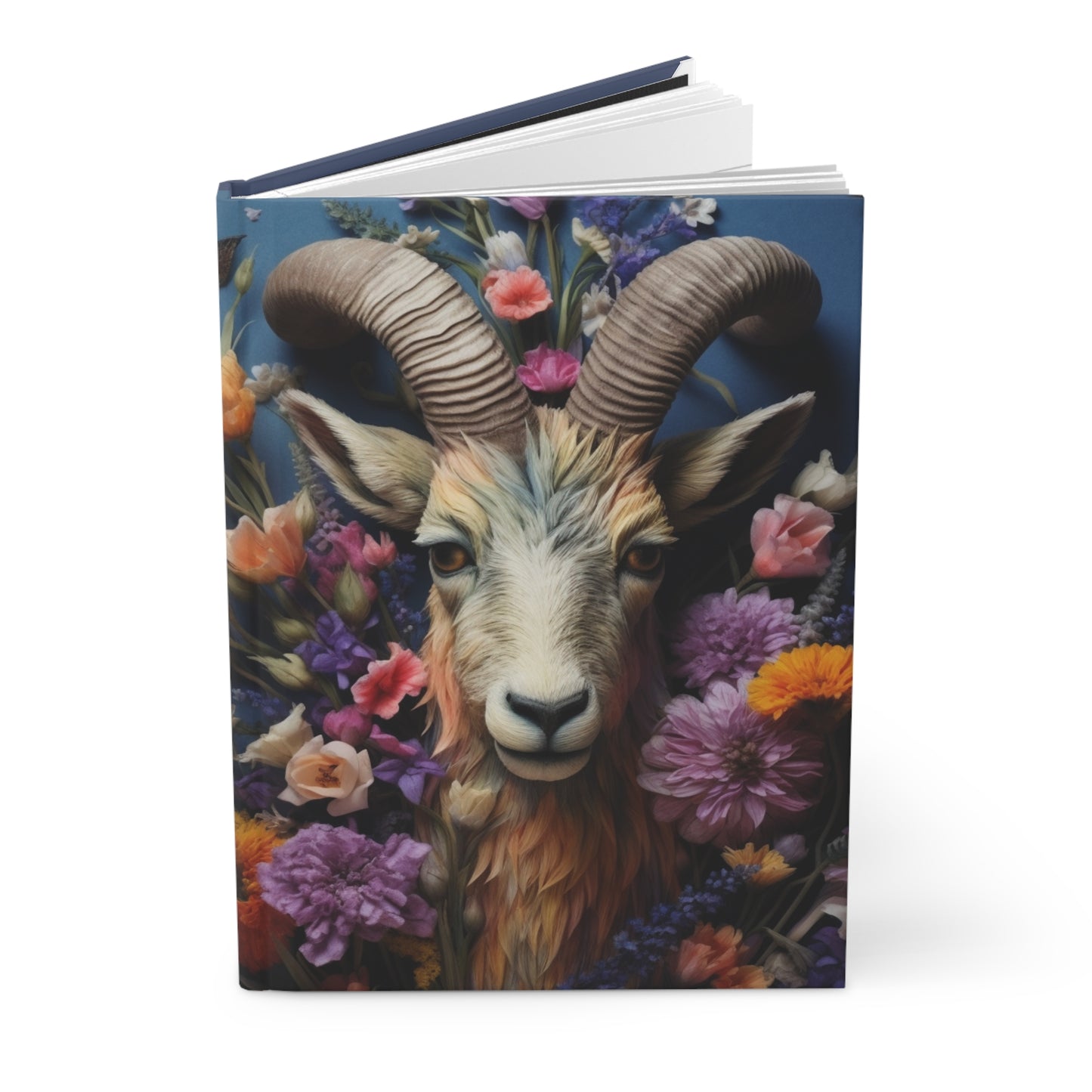 Floral Goat Hardcover Notebook, Lined Journal, Wellness Diary, Gratitude Journal, Self Care Planner, A5 Size, Unique Gift Idea