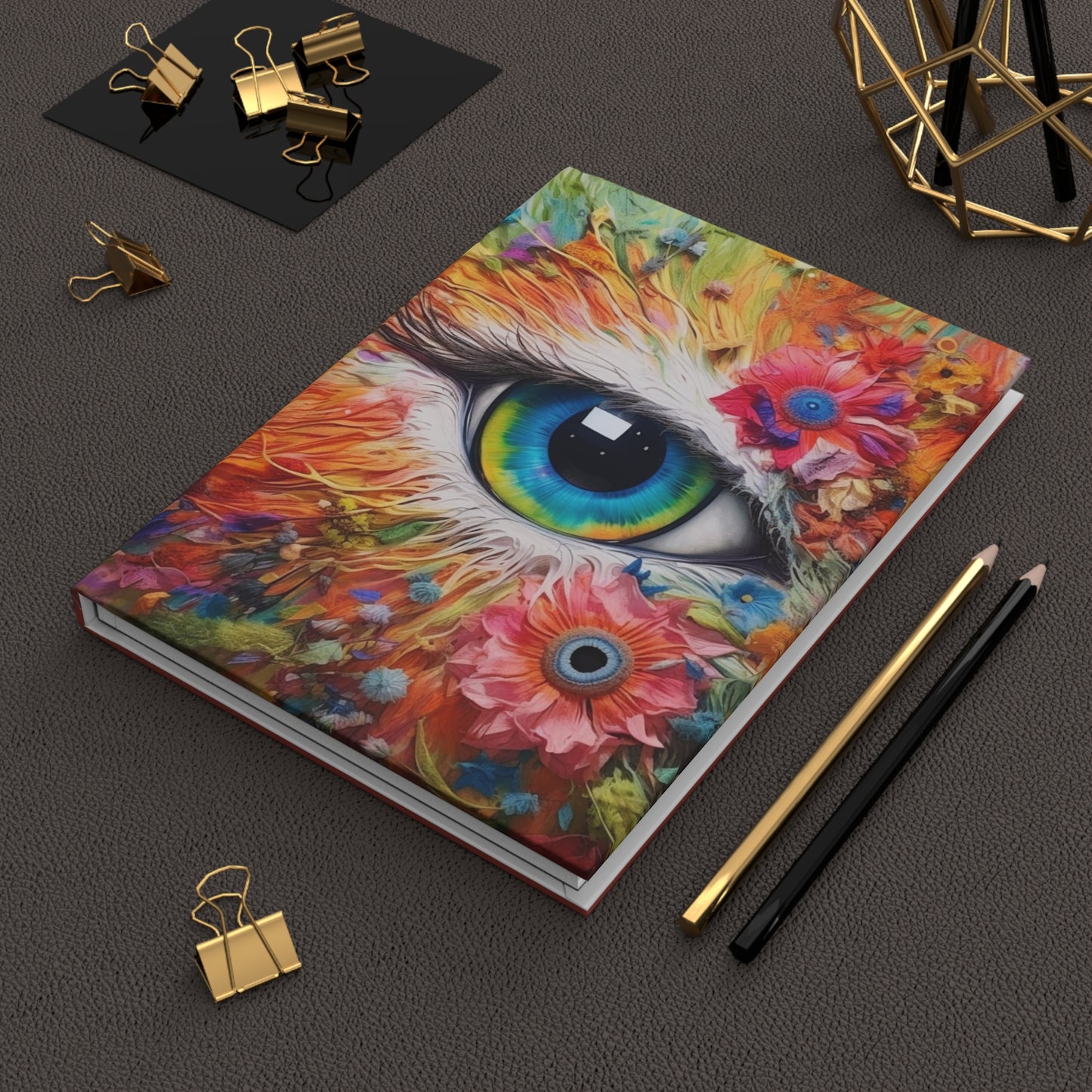'Cat Eye Floral Hardcover Notebook - Elegant Artistic Journal for Writing, Drawing & Self-Reflection - Size 5.75"x7.5" Unique Gift Idea'
