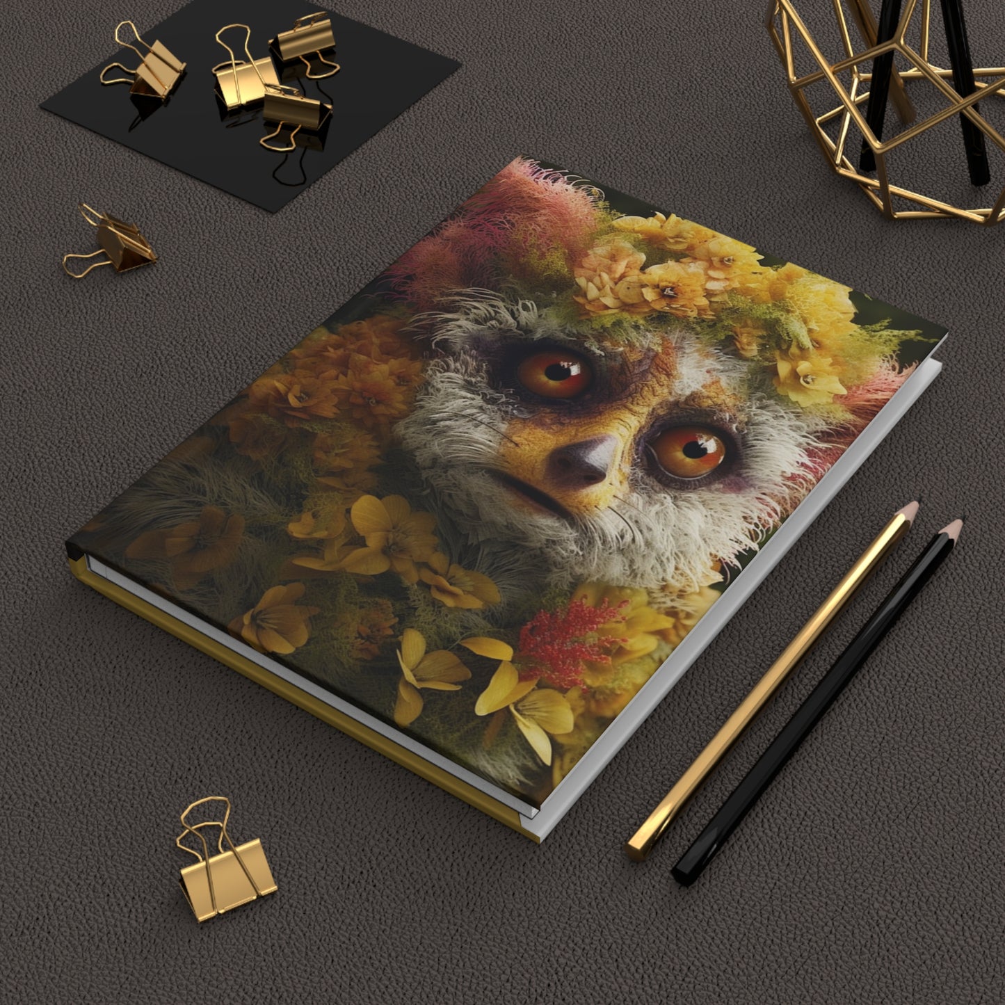 Floral Lemur Hardcover Notebook, Journal for Self Care, Gratitude, Wellness, and Affirmations, Lined Gift for Men and Women, 5.75"x7.5"