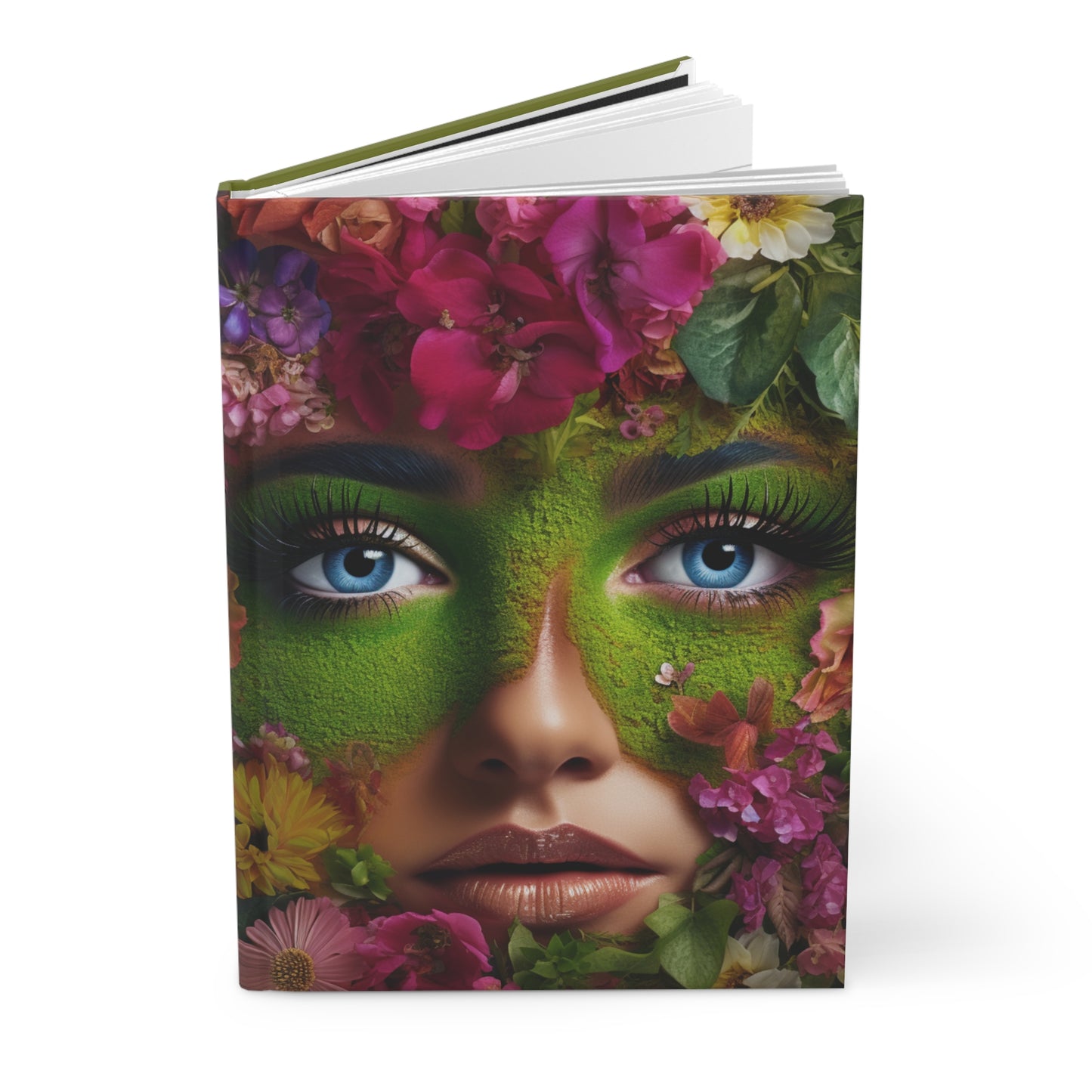 Mossy Floral Woman Hardcover Notebook, Eco-Friendly Gift, Nature-Inspired Journal, Lined Paper Diary, Elegant Cover Design, Size 5.75"x7.5"